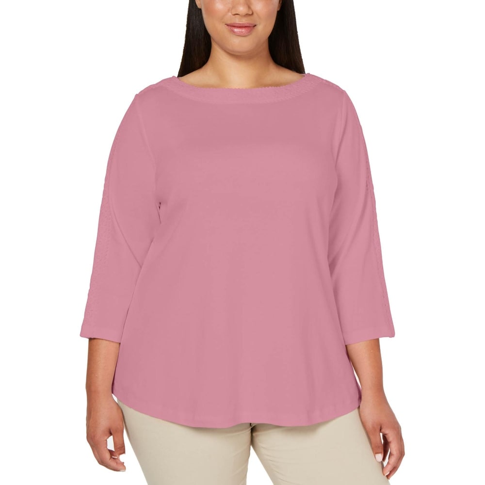 Karen Scott Womens Plus Button Trim V-Neck Pullover Top